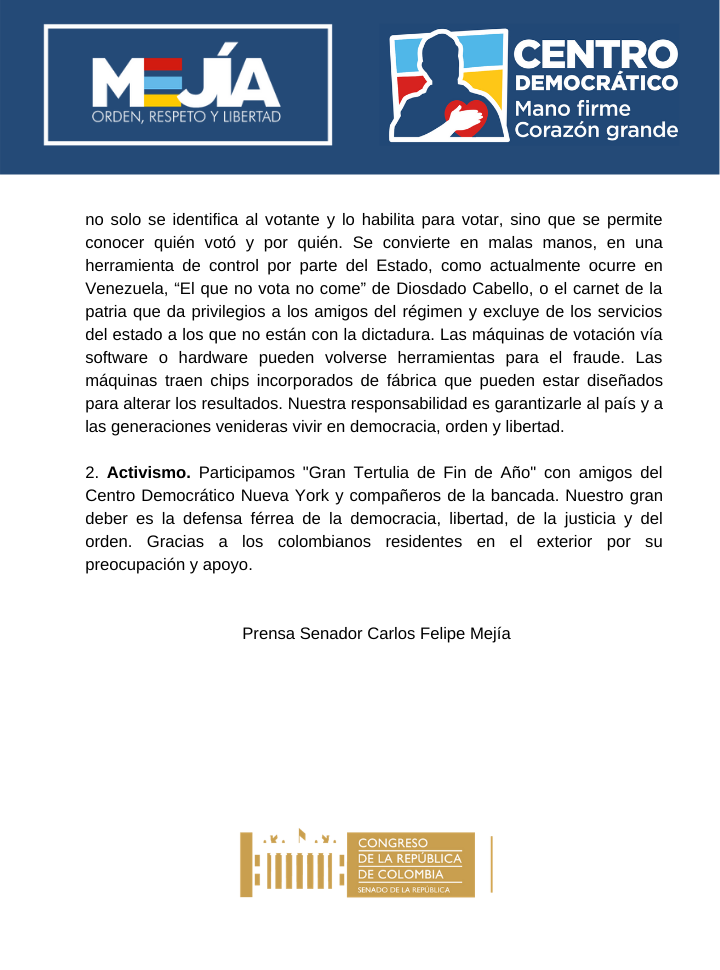 Informe de gestión legislativa Senador Carlos Felipe Mejía